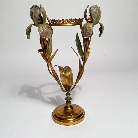 Antique Gilt Bronze Art Nouveau Period IRIS Pedestal Candle Holder - Picture 1 of 10